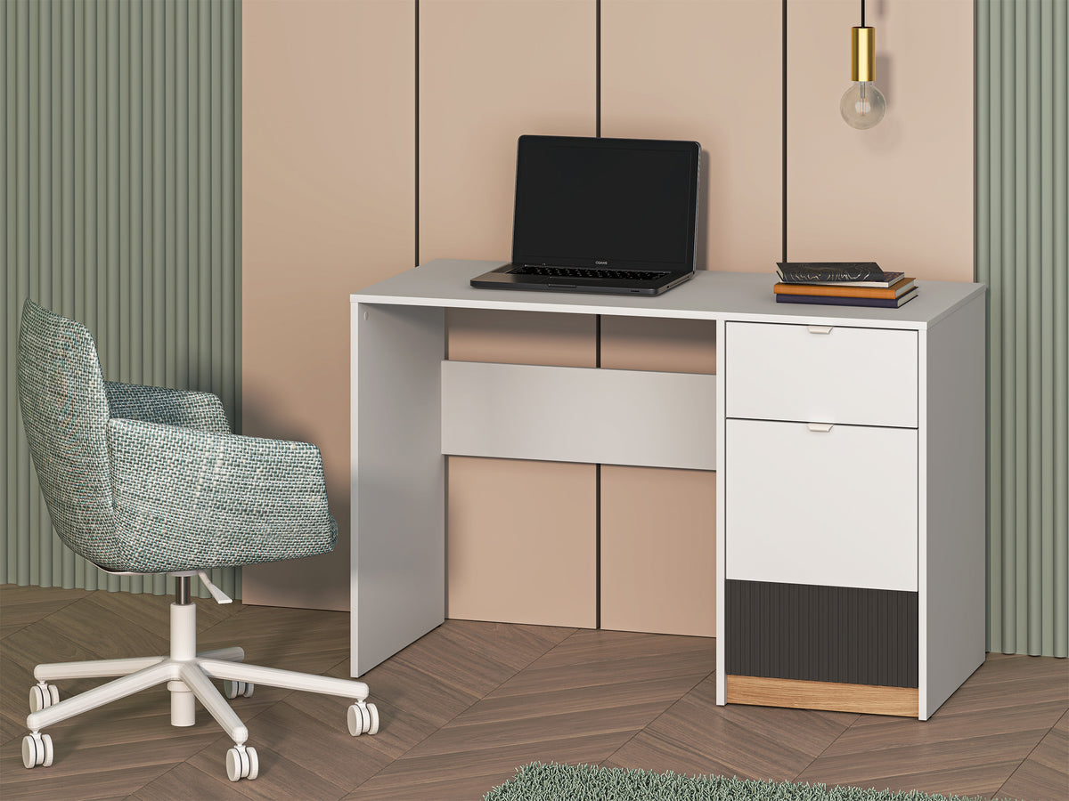 Bureau adolescent une porte Torino avec tiroir rainuré 120 cm chêne Honey Castello/blanc alpin/gris graphite
