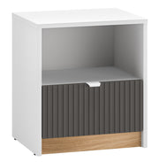 Table de chevet Torino avec tiroir et étagère rainurée 43 cm chêne Honey Castello/blanc alpin/gris graphite
