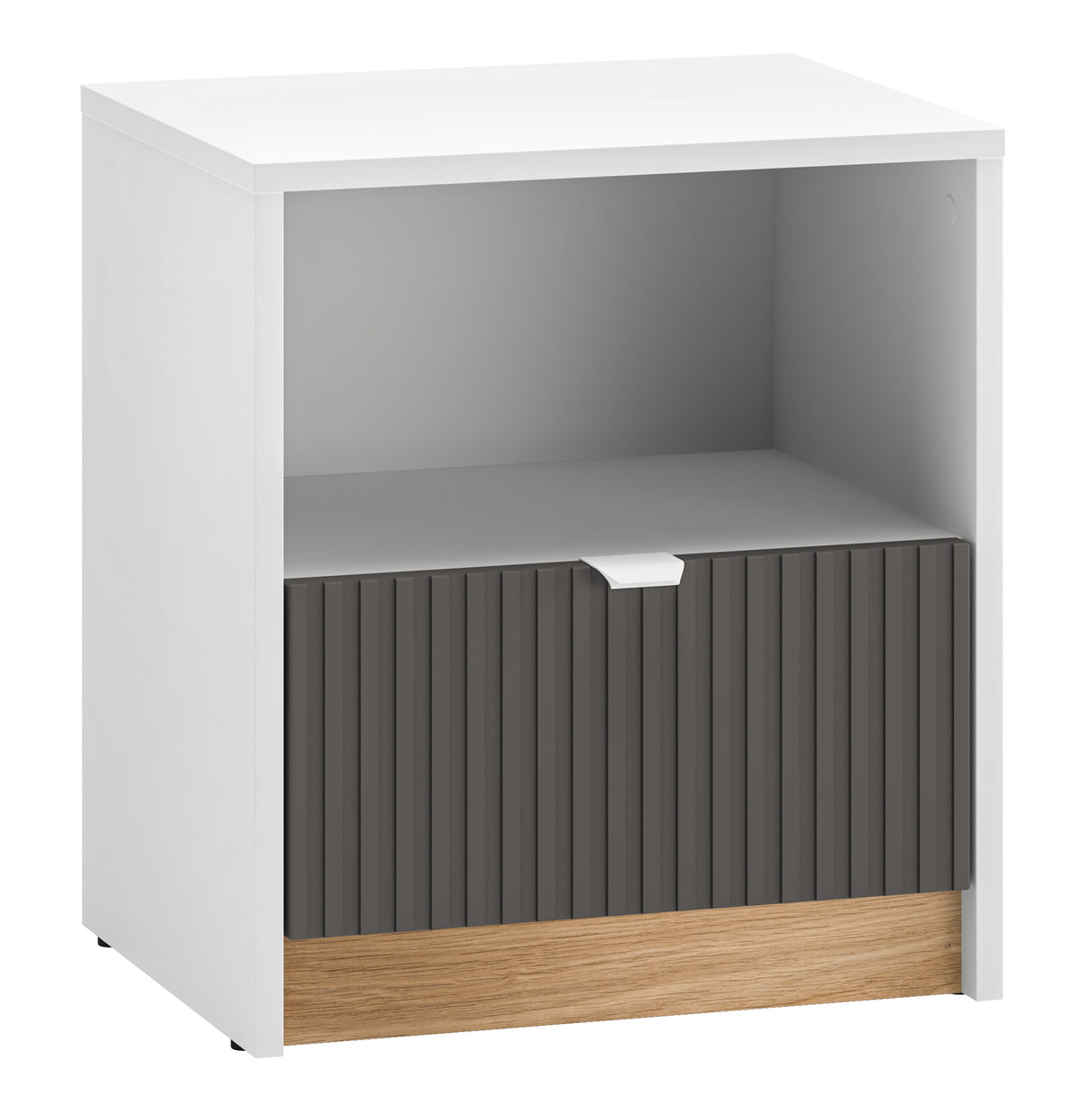 Table de chevet Torino avec tiroir et étagère rainurée 43 cm chêne Honey Castello/blanc alpin/gris graphite