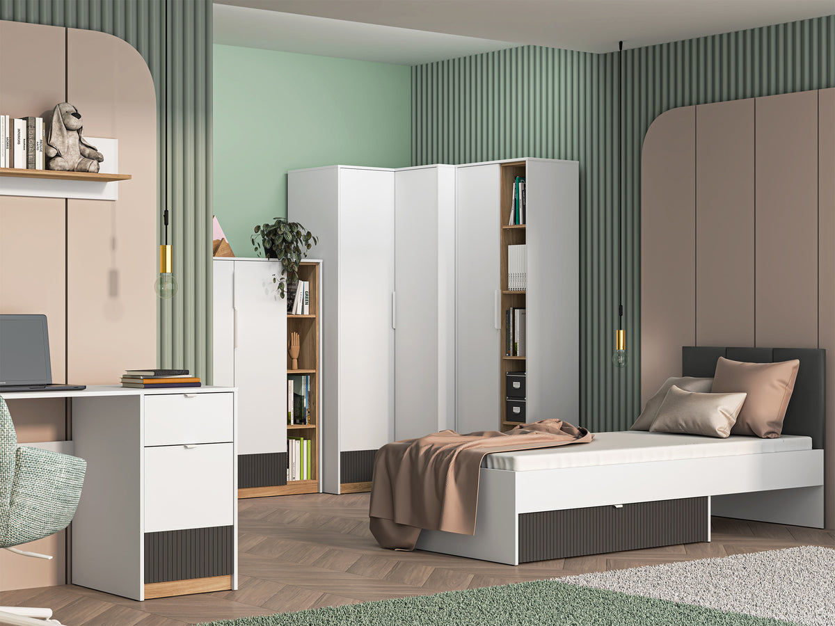 Bureau adolescent une porte Torino avec tiroir rainuré 120 cm chêne Honey Castello/blanc alpin/gris graphite