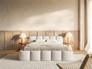 Lit rembourré 180x200 cm Cloudy Low, beige clair, chenille, hydrofuge, cadre en bois