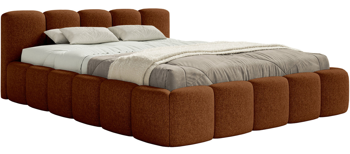 Polsterbett 160x200 cm Cloudy Low mit Stauraum, kupferfarbenes hydrophobes Chenille, Metallrahmen