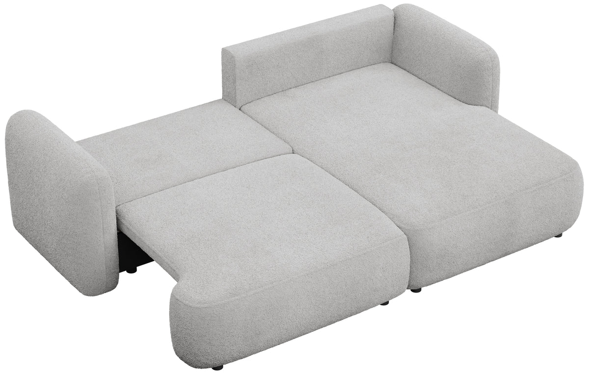 Canapé d'angle Tvoya en forme de L, droit, boucle gris clair avec fonction couchage