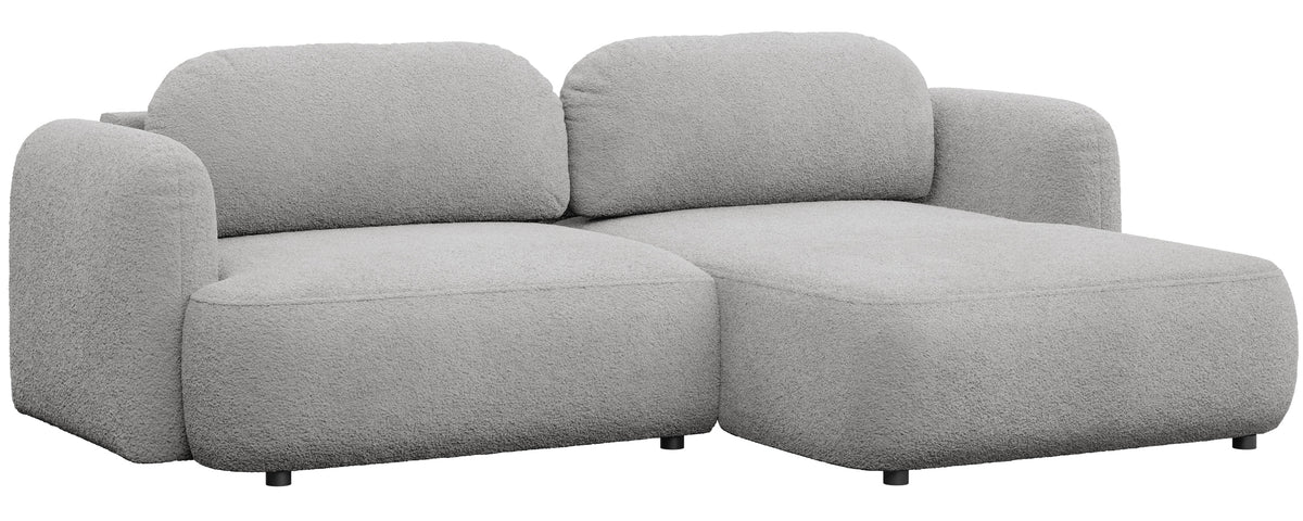 Canapé d'angle Tvoya en forme de L, droit, boucle gris clair avec fonction couchage