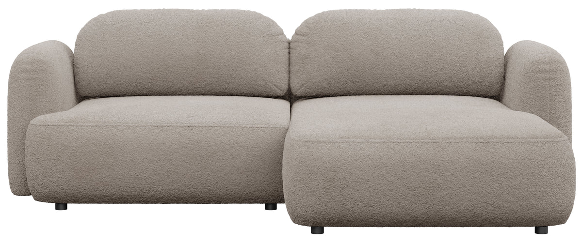 Canapé d'angle avec fonction couchage Tvoya en L, droit, boucle gris-beige