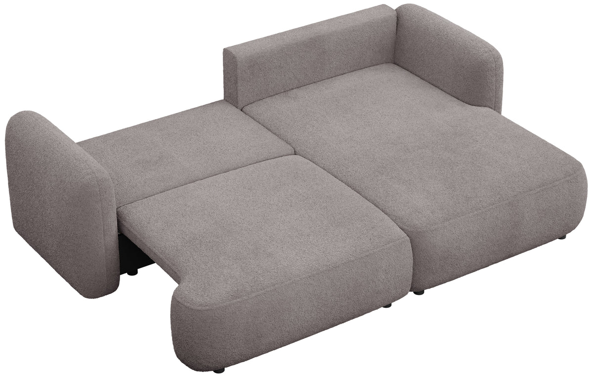 Ecksofa mit Schlaffunktion Tvoya, L-förmig, rechtsseitig, grau-braun Bouclé