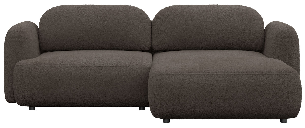 Canapé d'angle Tvoya en boucle brun, forme L, côté droit avec fonction couchage