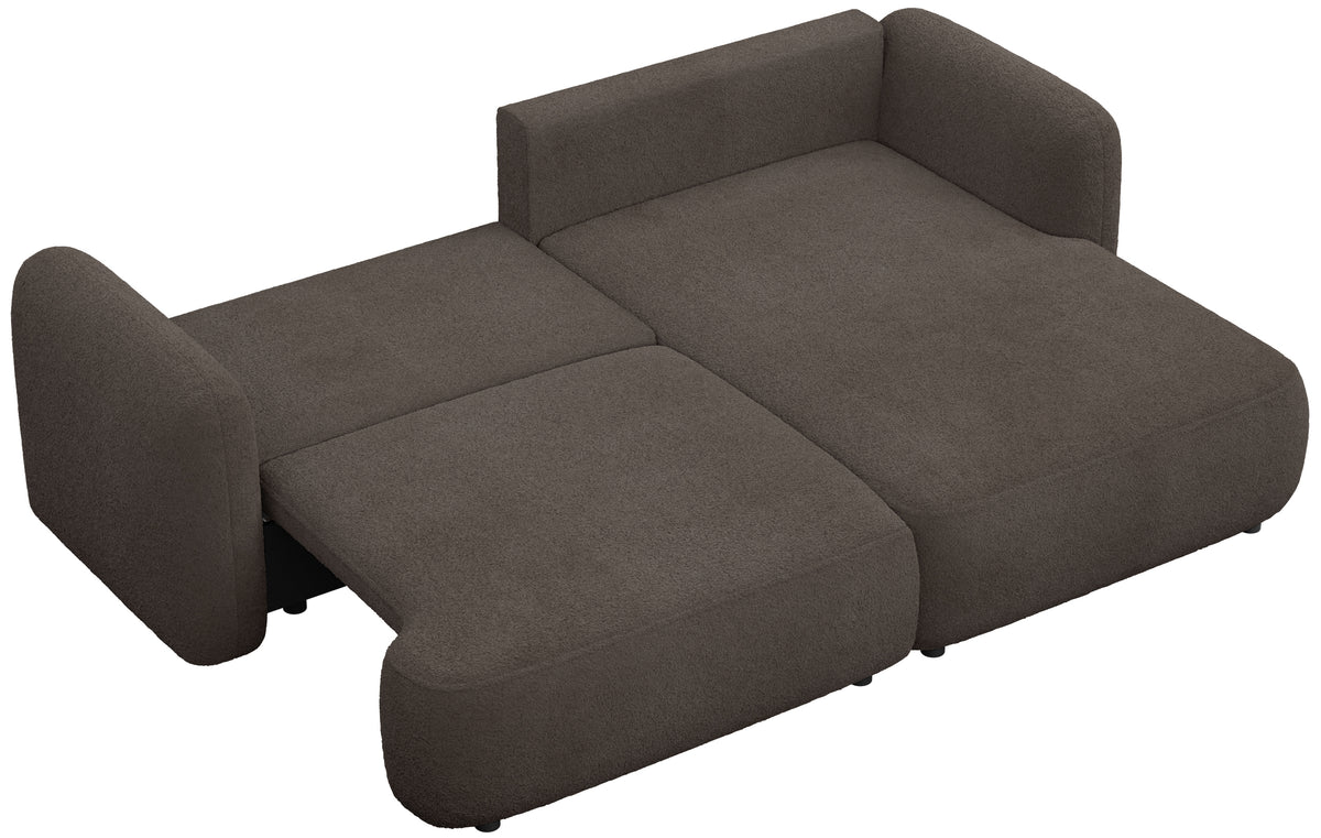 Canapé d'angle Tvoya en boucle brun, forme L, côté droit avec fonction couchage