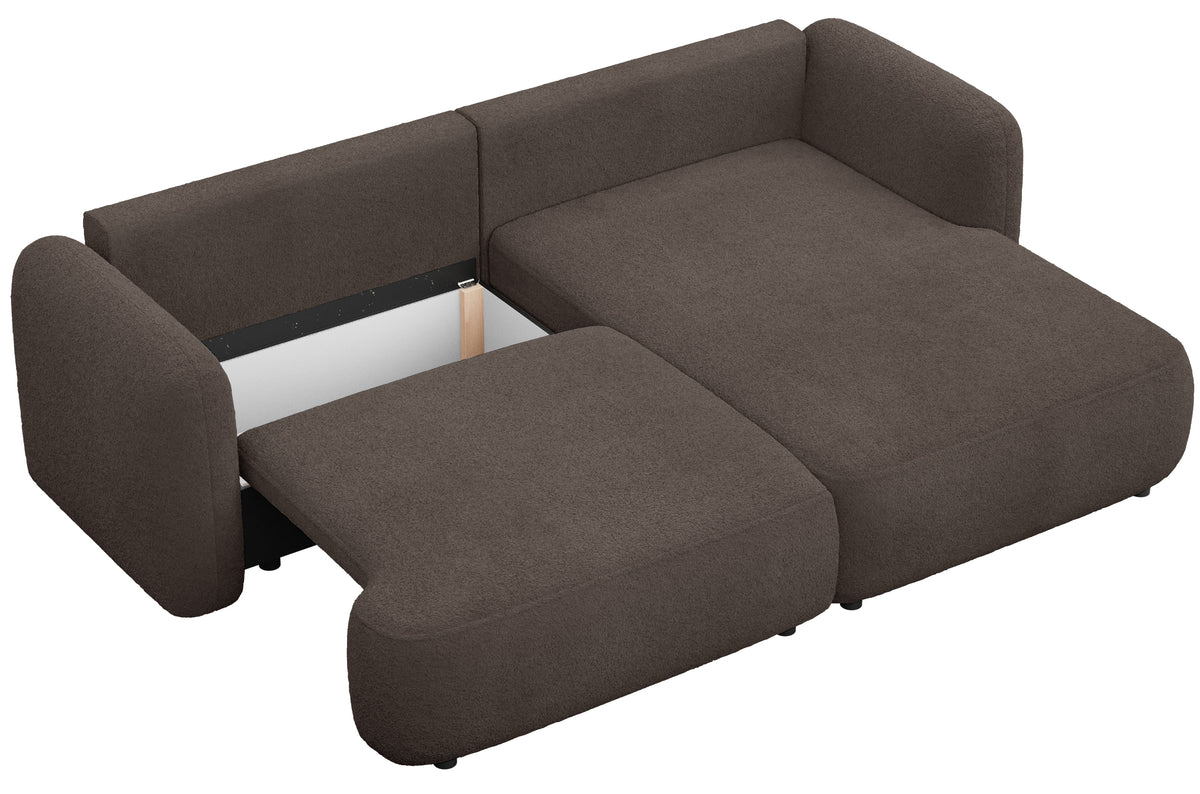 Canapé d'angle Tvoya en boucle brun, forme L, côté droit avec fonction couchage