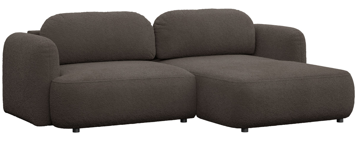 Canapé d'angle Tvoya en boucle brun, forme L, côté droit avec fonction couchage
