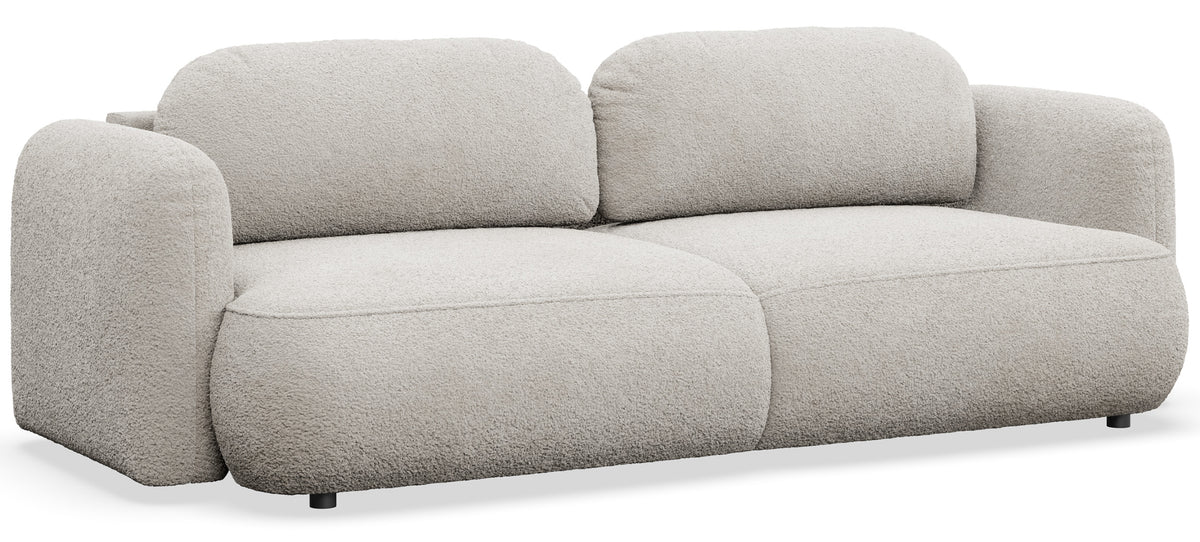 Dreisitziges ausklappbares Sofa Tvoya in hellem Beige Bouclé