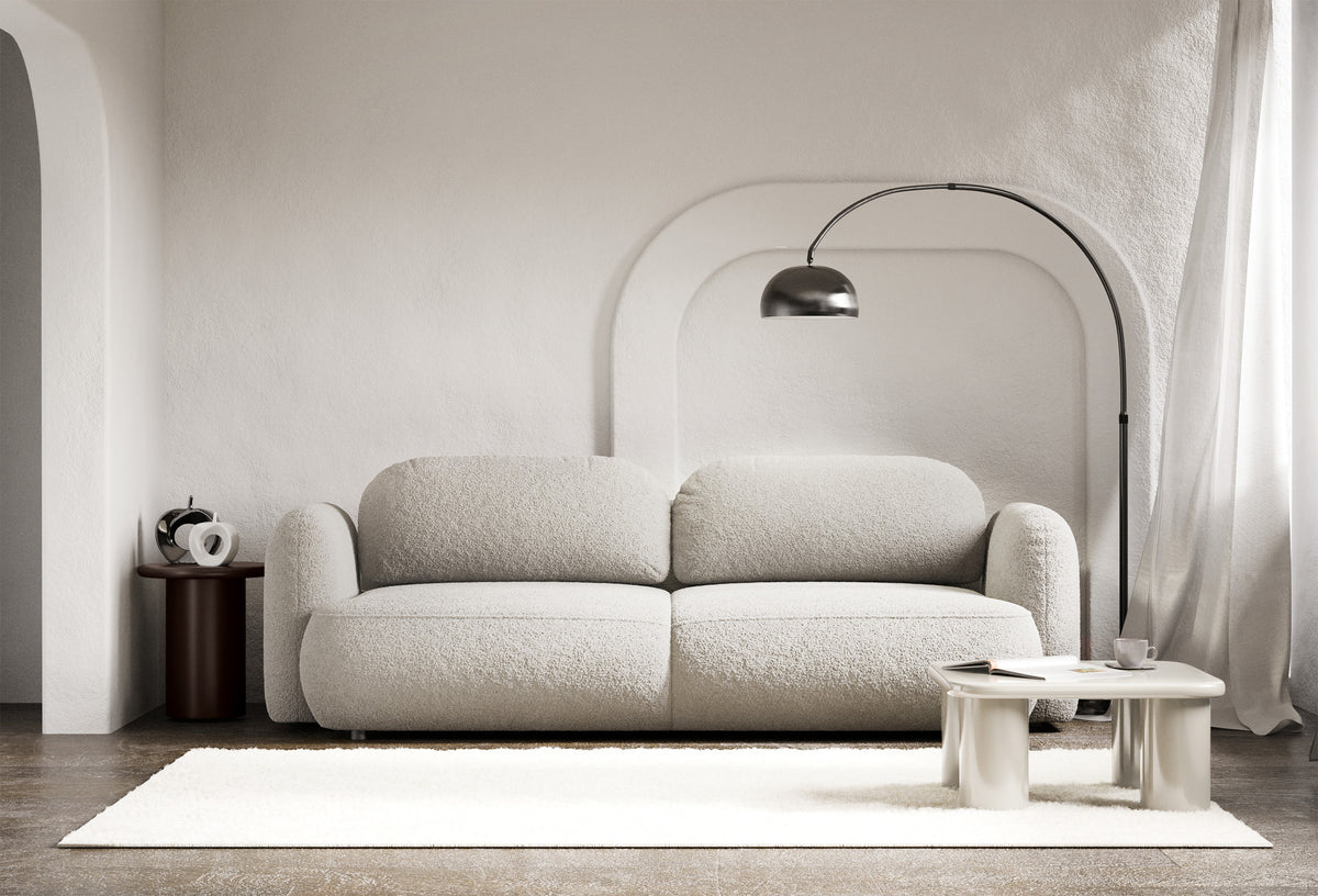 Canapé convertible 3 places Tvoya boucle beige clair