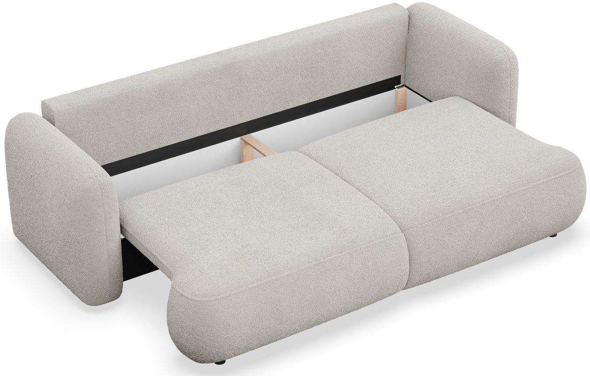 Dreisitziges ausklappbares Sofa Tvoya in hellem Beige Bouclé