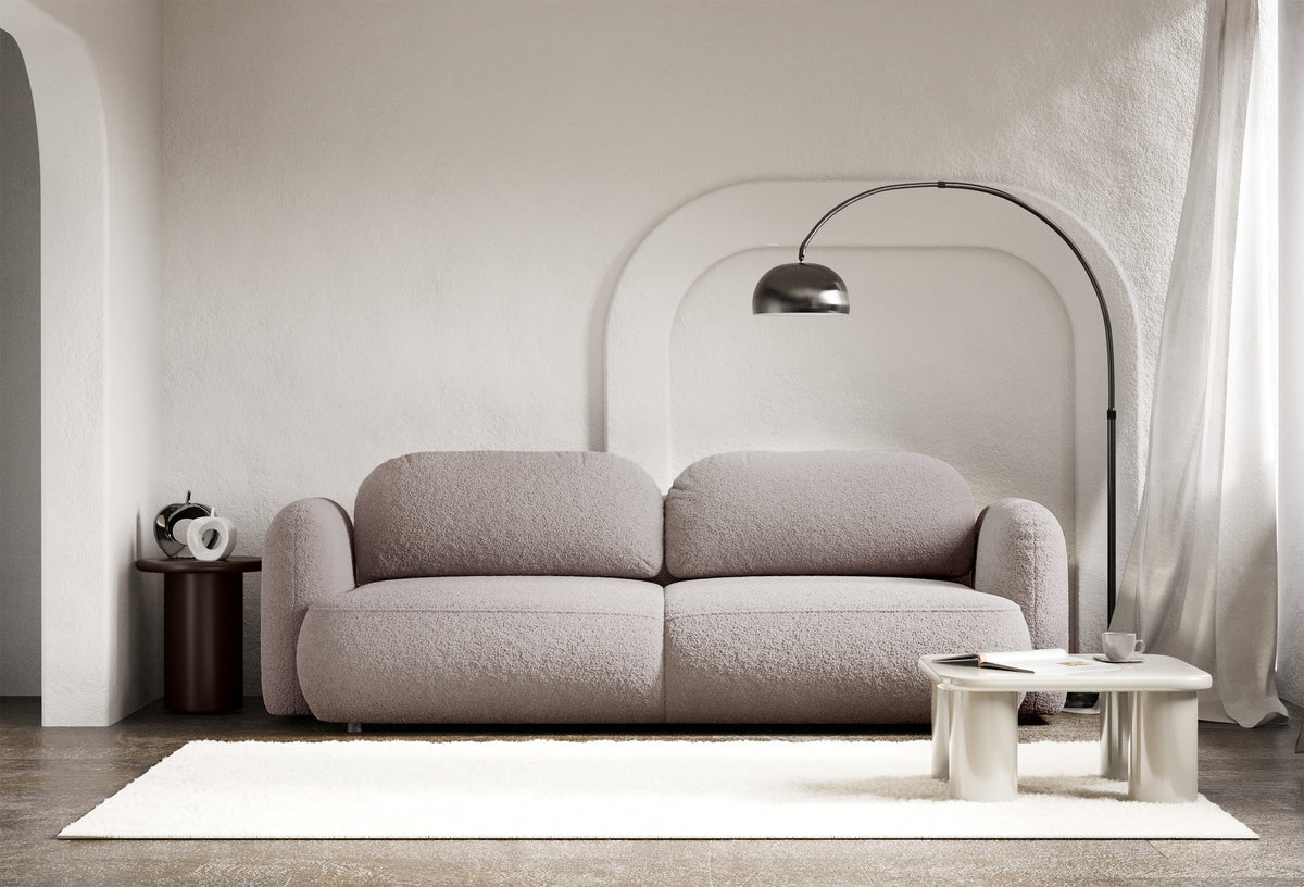 Canapé convertible 3 places Tvoya en bouclé gris beige