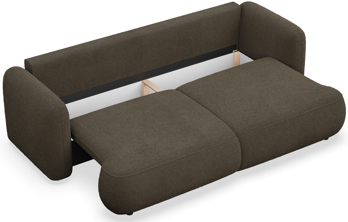 Canapé convertible 3 places Tvoya en bouclé marron