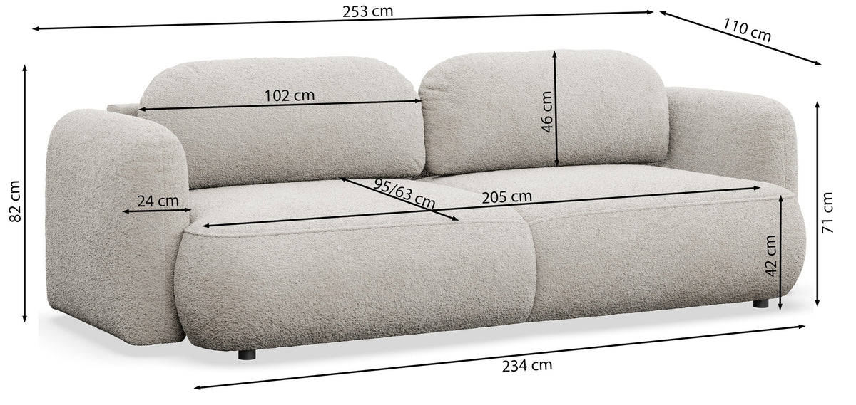 Canapé convertible 3 places Tvoya en chenille gris clair