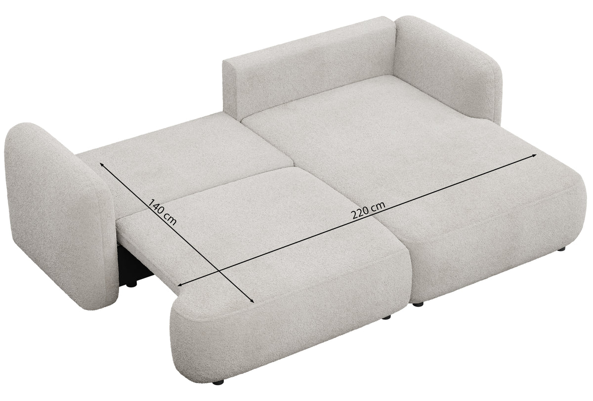 Ecksofa mit Schlaffunktion Tvoya, L-förmig, rechtsseitig, grau-braun Bouclé