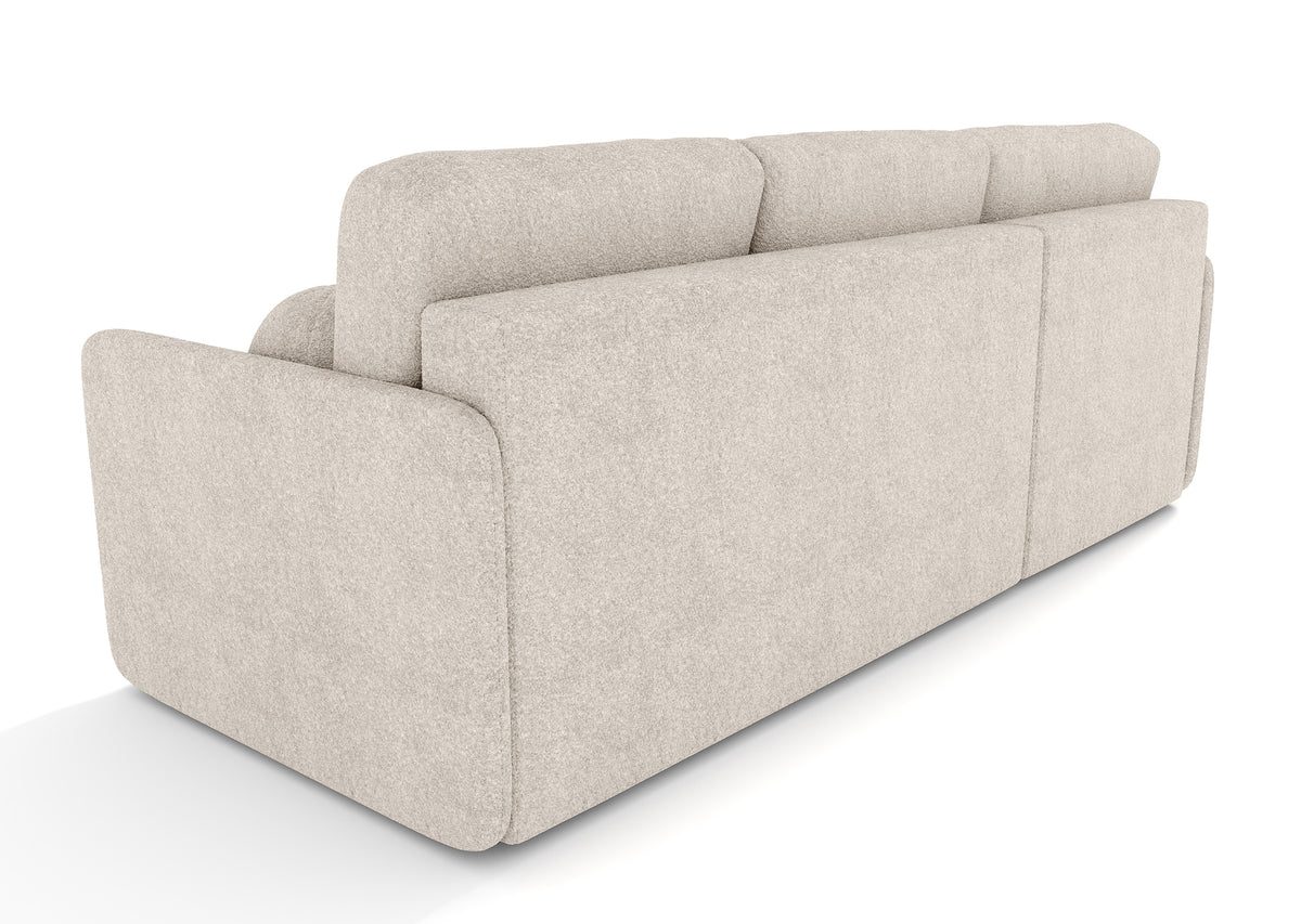 Canapé d'angle L Bloom avec fonction couchage et coffre de rangement, beige boucle, universel