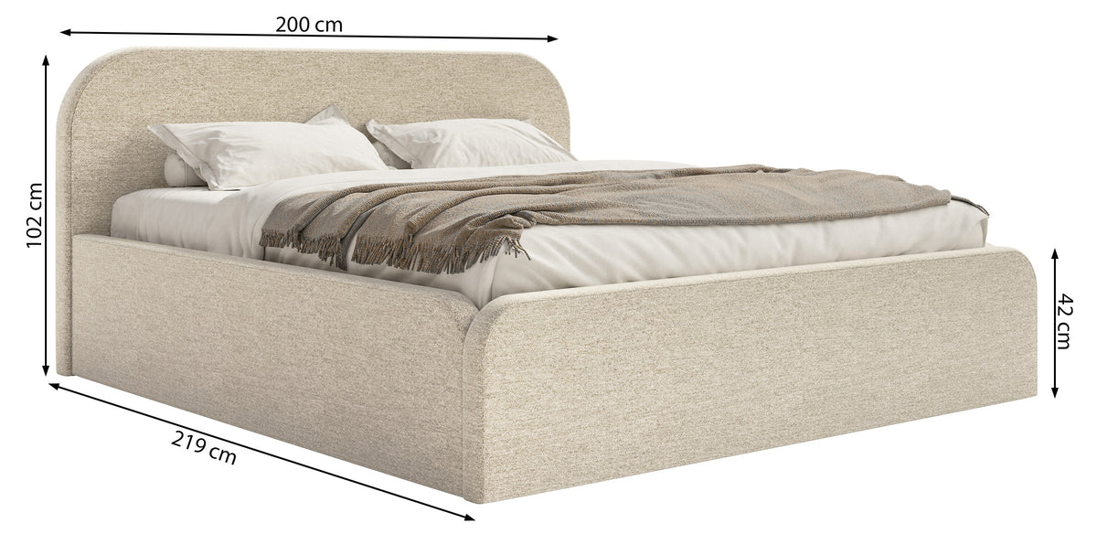 Lit tapissé 180x200 cm Umike velours hydrofuge gris beige