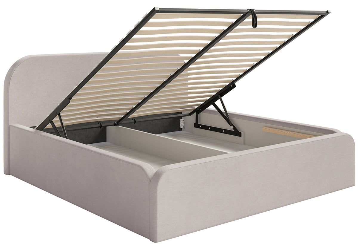 Polsterbett 180x200 cm Umike mit Stauraum, grau-beiger hydrophober Samt