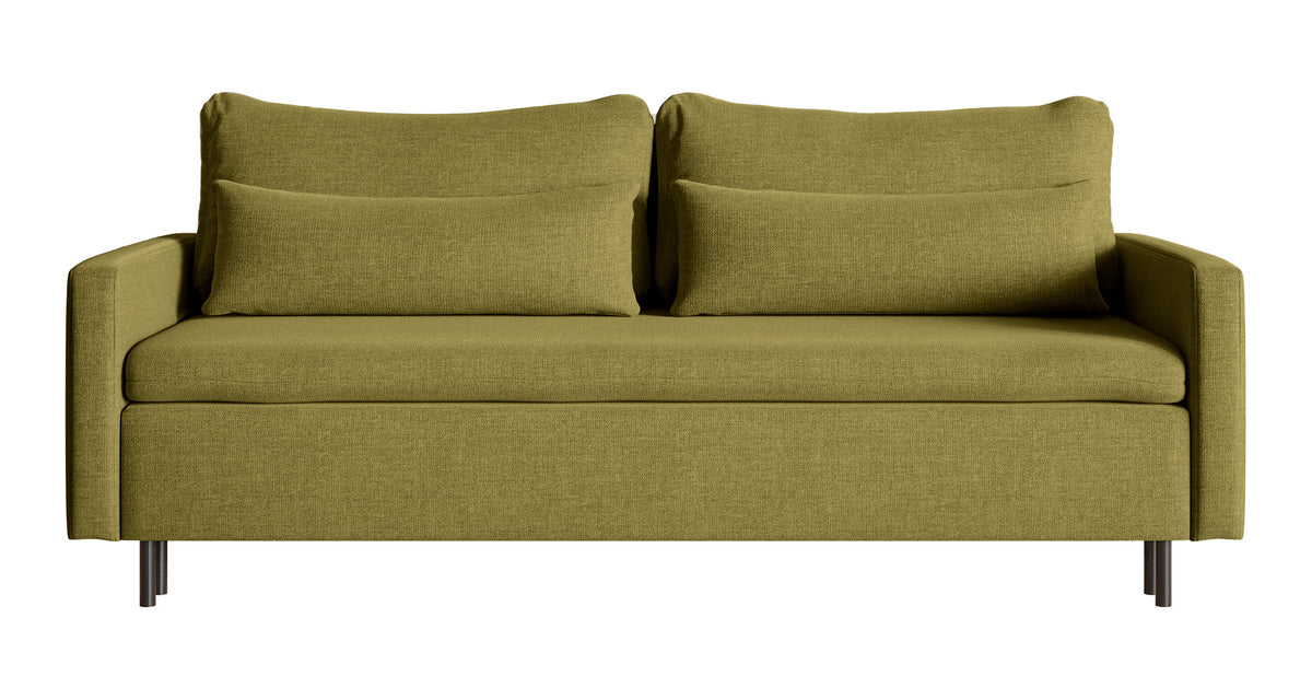 Canapé convertible 3 places Umpro avec coffre en chenille olive