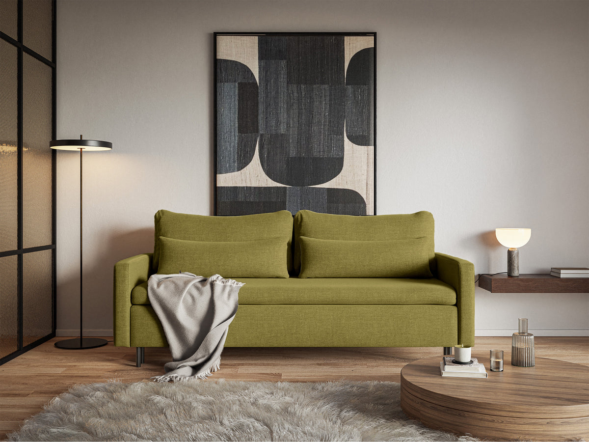 Canapé convertible 3 places Umpro avec coffre en chenille olive