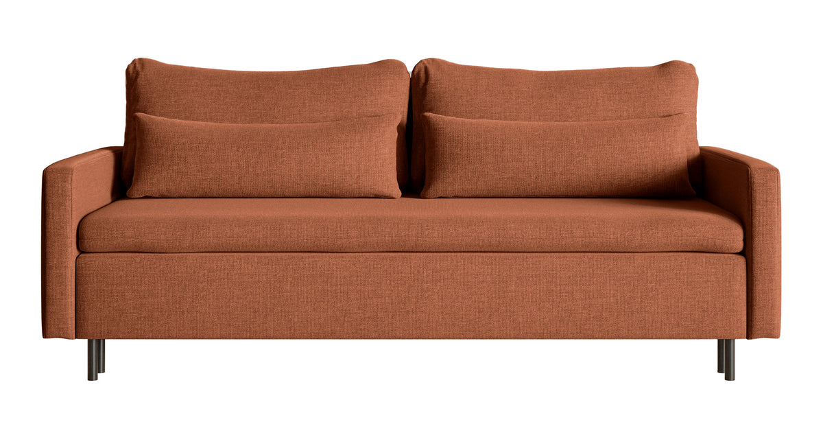 Canapé convertible 3 places Umpro avec coffre, velours chenille cuivre