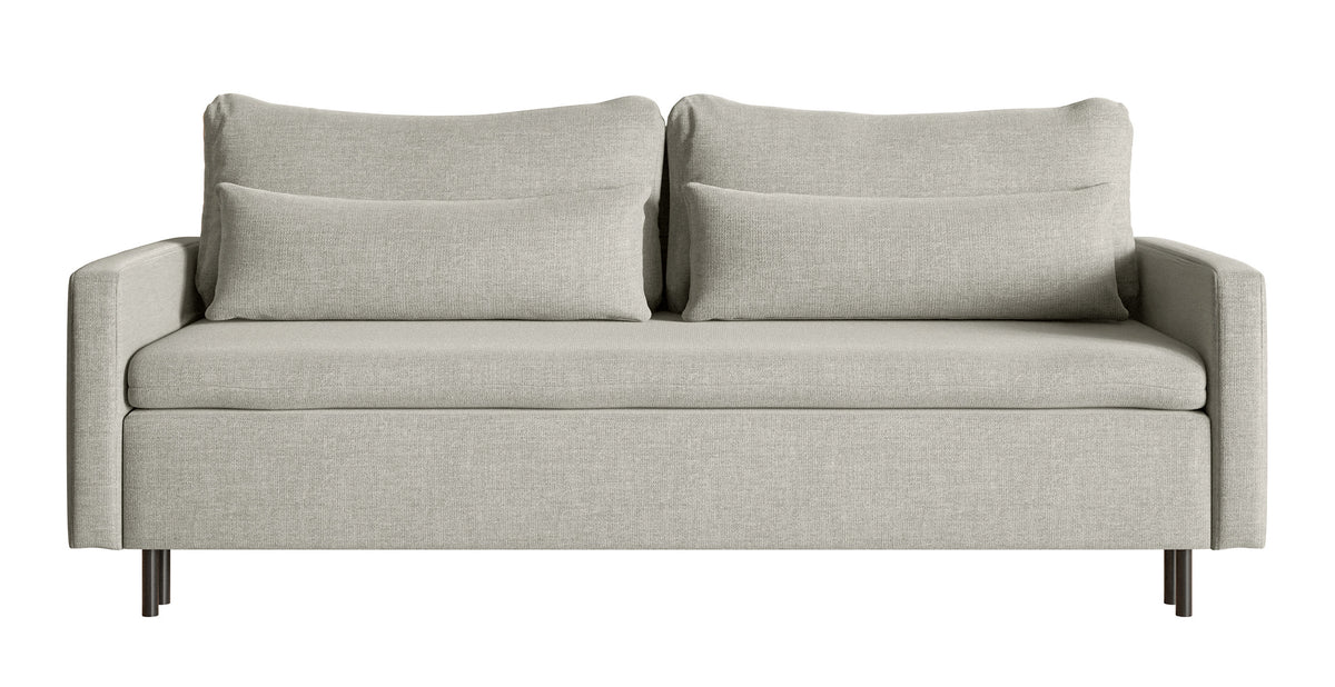 Canapé convertible 3 places Umpro avec coffre, chenille gris beige