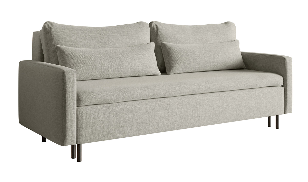 Canapé convertible 3 places Umpro avec coffre, chenille gris beige