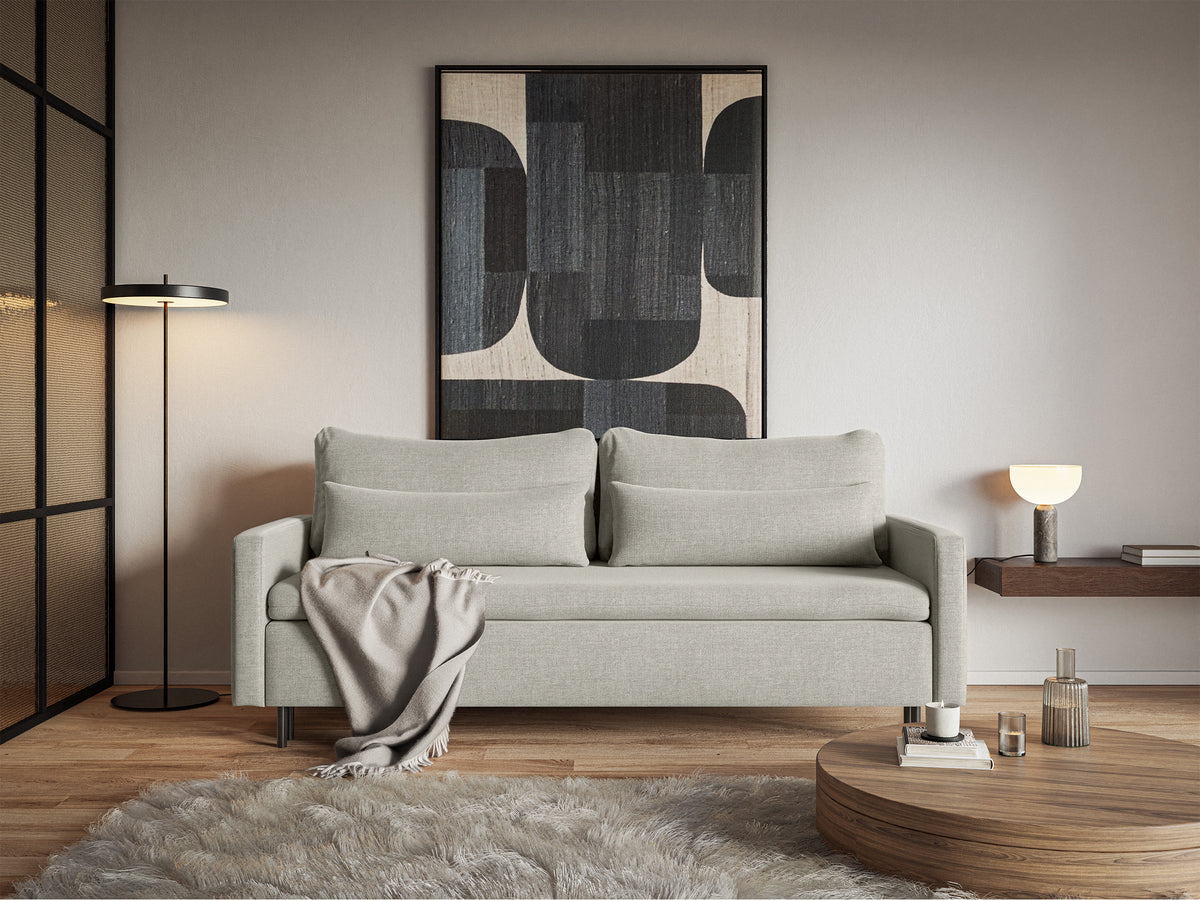 Canapé convertible 3 places Umpro avec coffre, chenille gris beige