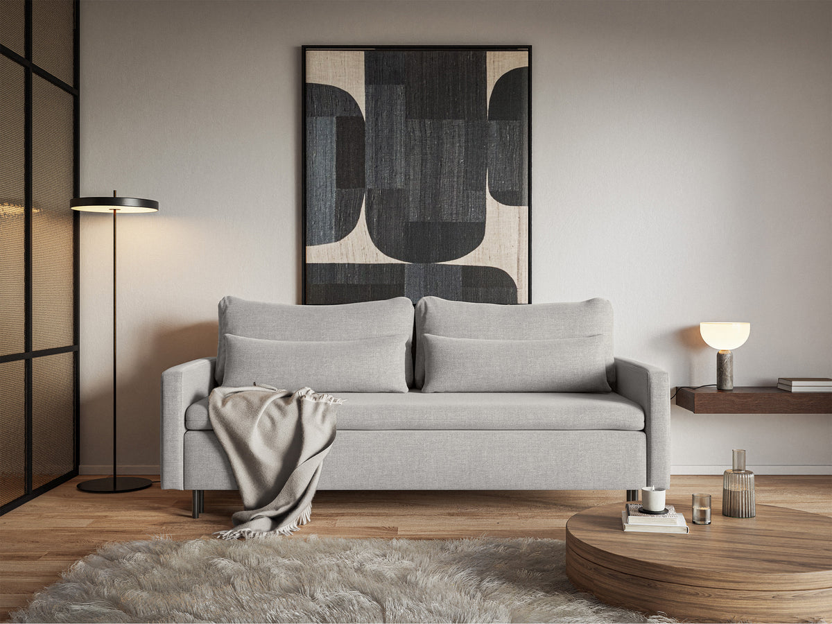 Canapé convertible 3 places Umpro avec coffre de rangement en tissu chenille gris