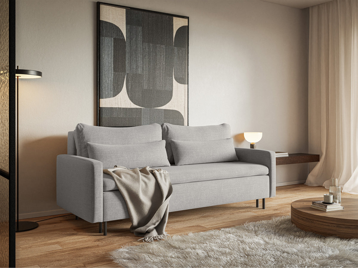 Canapé convertible 3 places Umpro avec coffre de rangement en tissu chenille gris