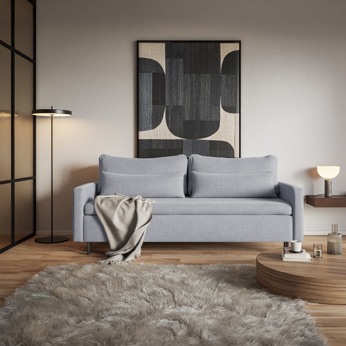 Canapé convertible 3 places Umpro avec rangement, tissu chenille gris facile à nettoyer