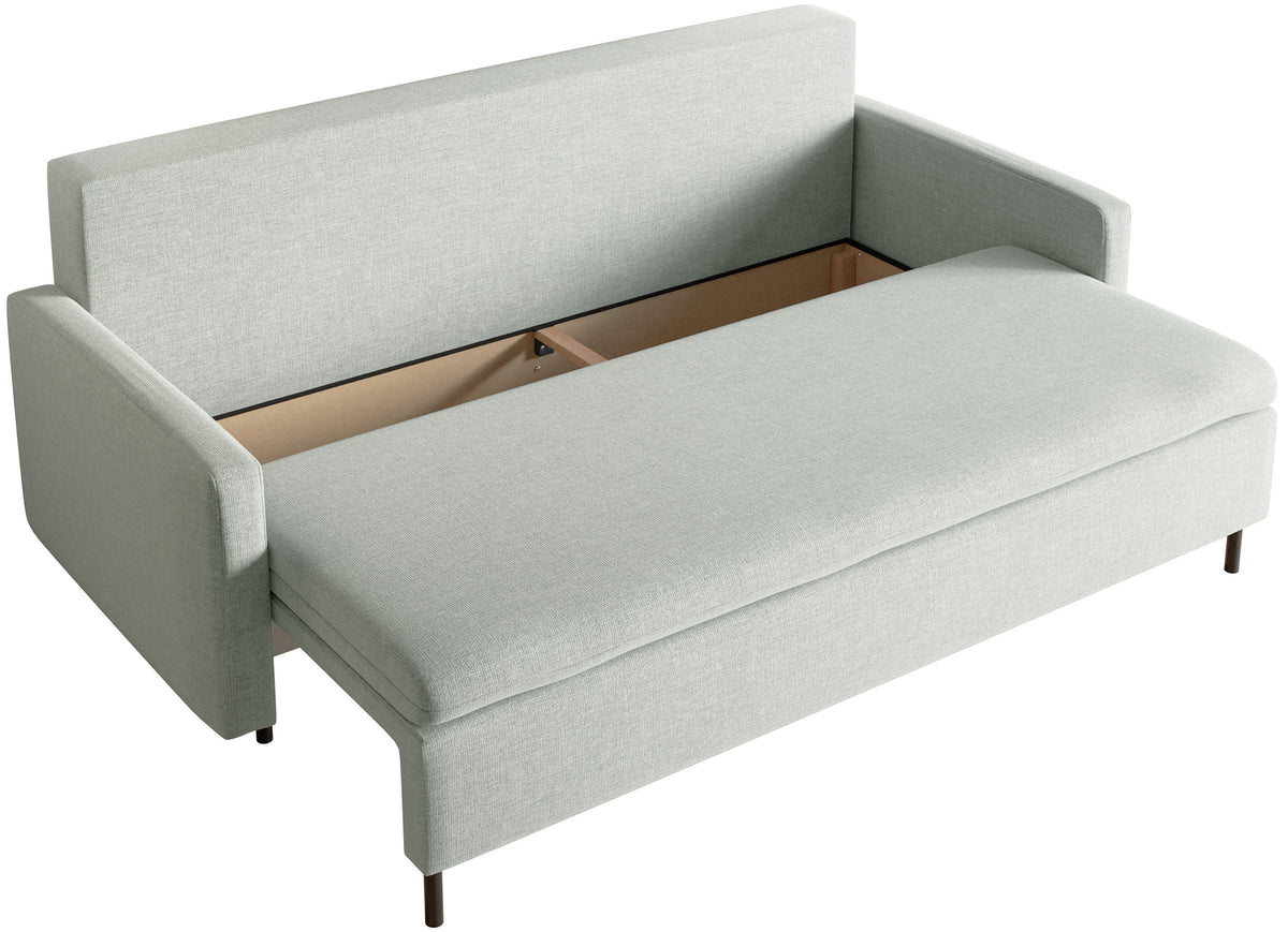 Dreisitziges ausklappbares Sofa Umpro mit Stauraum, minzgrüner Chenille, leicht zu reinigen