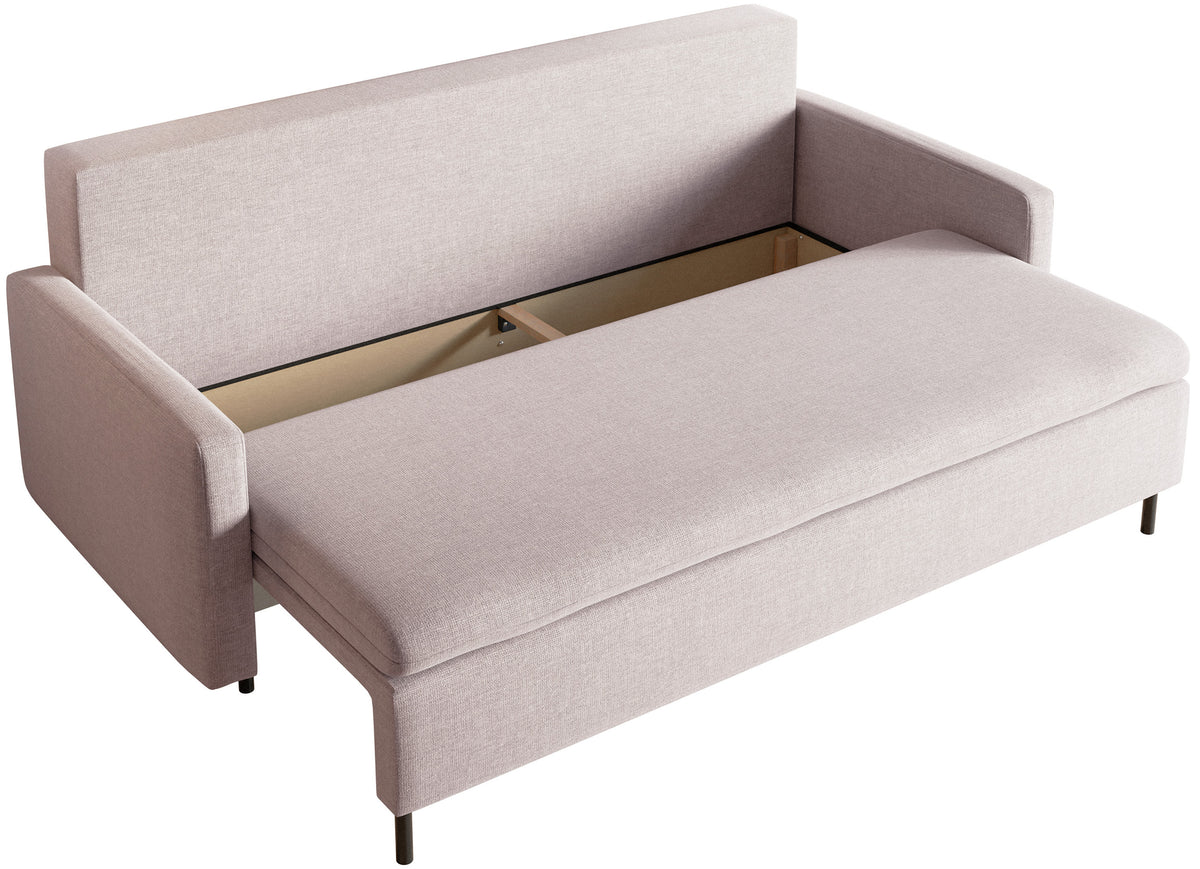 Canapé convertible 3 places Umpro avec coffre, tissu chenille beige clair facile à nettoyer