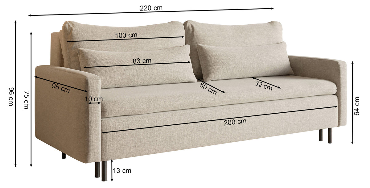 Dreisitziges ausklappbares Sofa Umpro mit Stauraum, minzgrüner Chenille, leicht zu reinigen