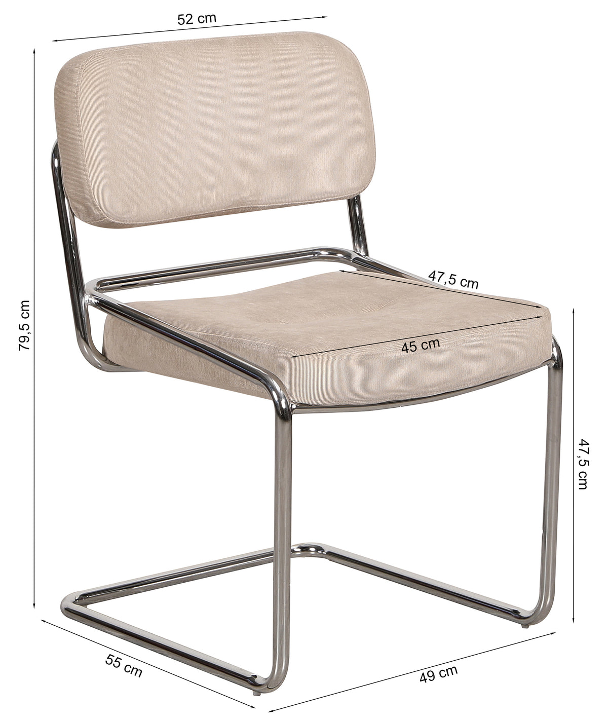 Chaise rembourrée Vamp en velours côtelé olive sur base chromée