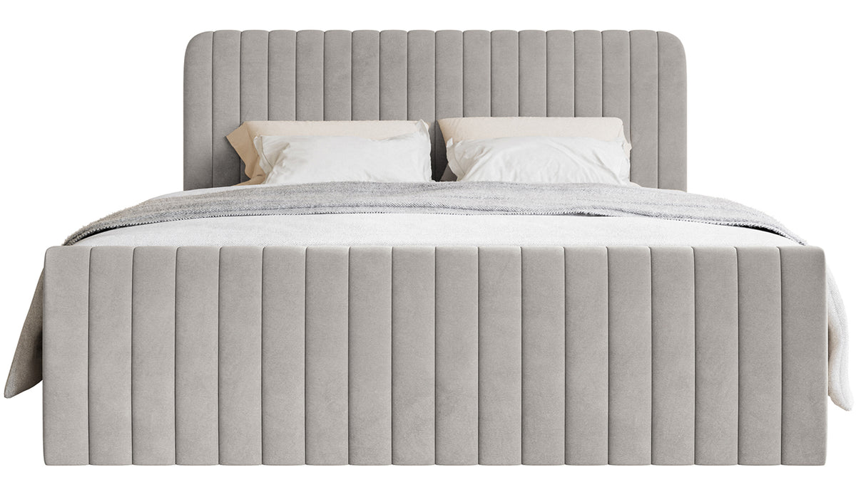 Kontinentalbett 180x200 cm Saliano mit Stauraum und Topper, grau-beiger Samt
