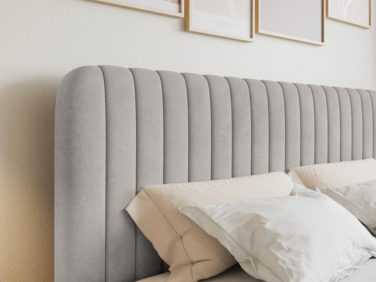 Kontinentalbett 180x200 cm Saliano mit Stauraum und Topper, grau-beiger Samt