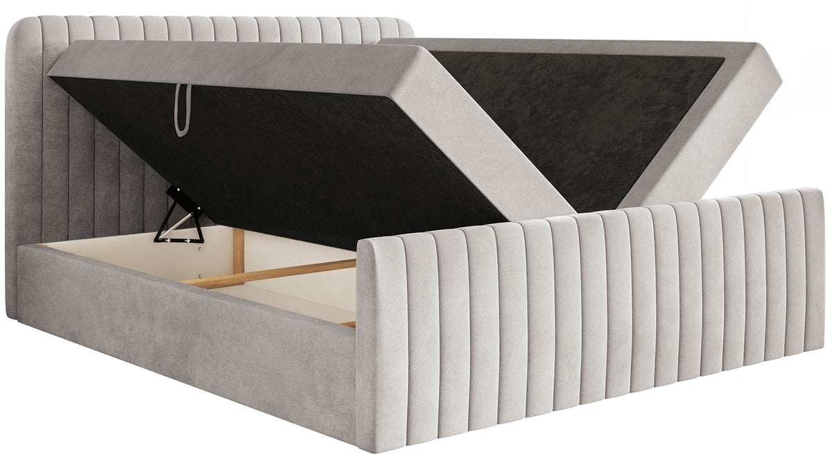 Kontinentalbett 180x200 cm Saliano mit Stauraum und Topper, grau-beiger Samt