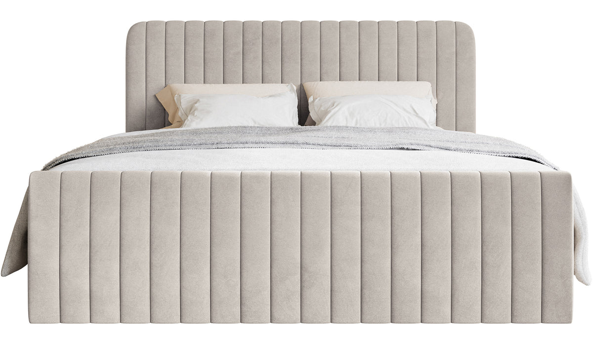 Kontinentalbett 160x200 cm Saliano mit Stauraum und Topper, beige Velours