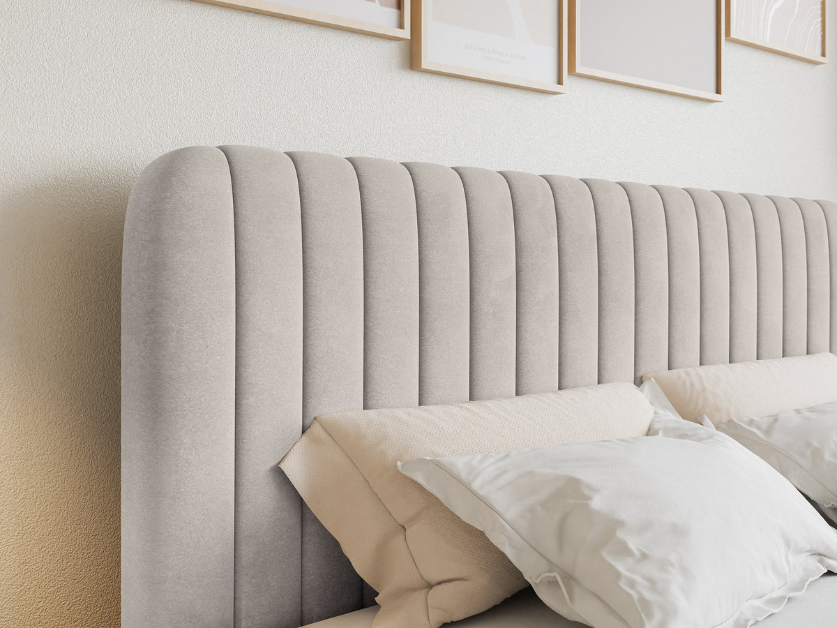 Kontinentalbett 160x200 cm Saliano mit Stauraum und Topper, beige Velours