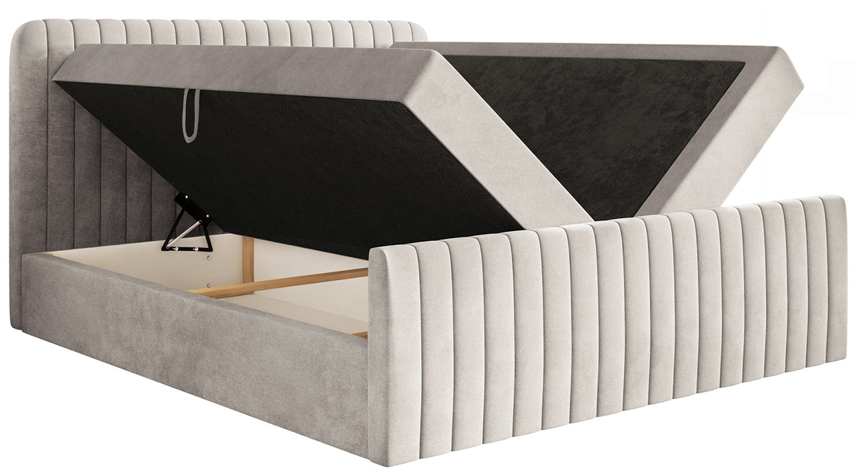 Kontinentalbett 160x200 cm Saliano mit Stauraum und Topper, beige Velours