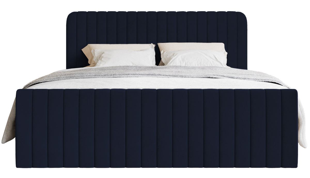 Kontinentalbett 160x200 cm Saliano mit Stauraum und Topper, Samt in Marineblau
