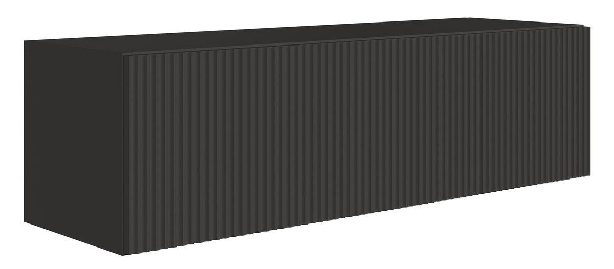 Meuble TV suspendu Veldio 1 porte avec façade rainurée 100 cm noir