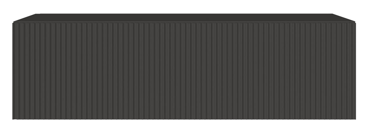 Meuble TV suspendu Veldio 1 porte avec façade rainurée 100 cm noir