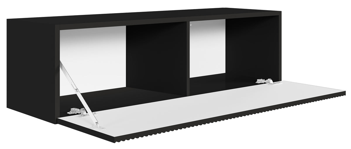 Meuble TV suspendu Veldio 1 porte avec façade rainurée 100 cm noir