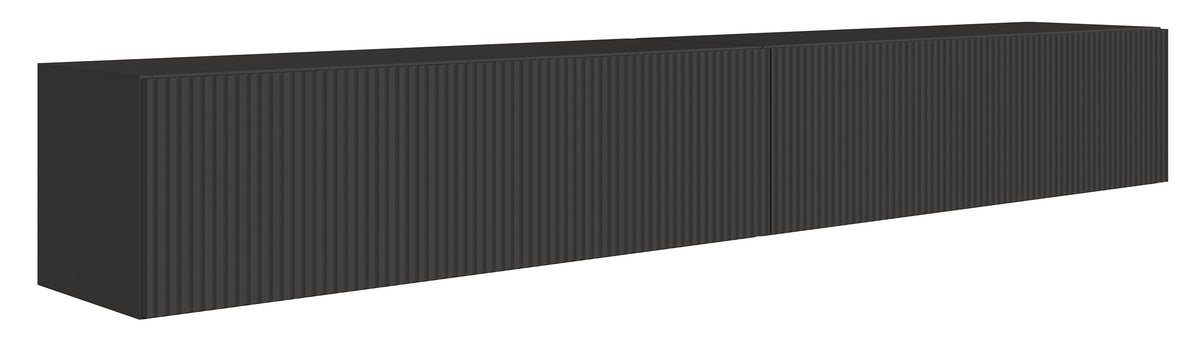 Meuble TV suspendu Veldio 2 portes avec façade rainurée 200 cm noir