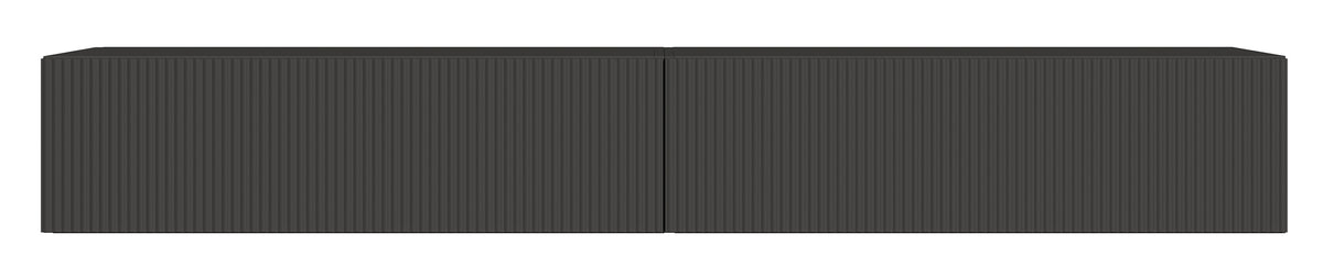 Meuble TV suspendu Veldio 2 portes avec façade rainurée 200 cm noir