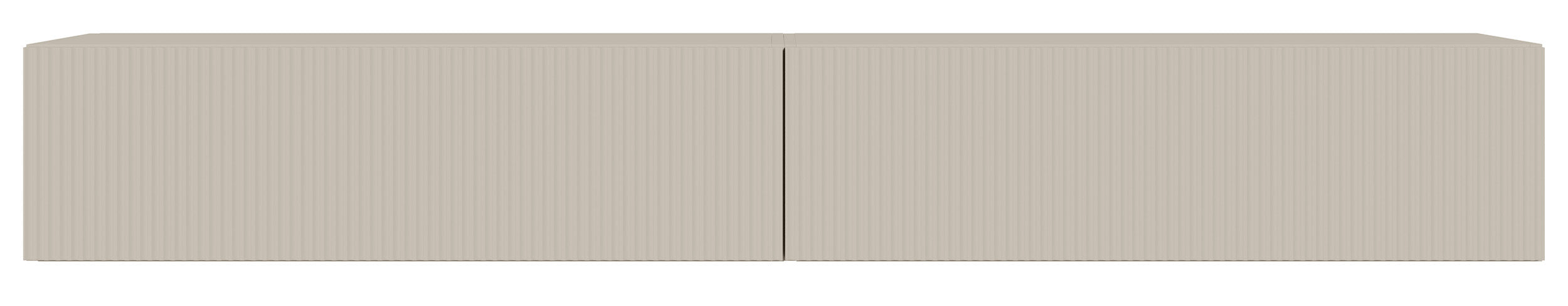 Meuble TV suspendu Veldio avec deux portes et façade cannelée, 200 cm, gris-beige